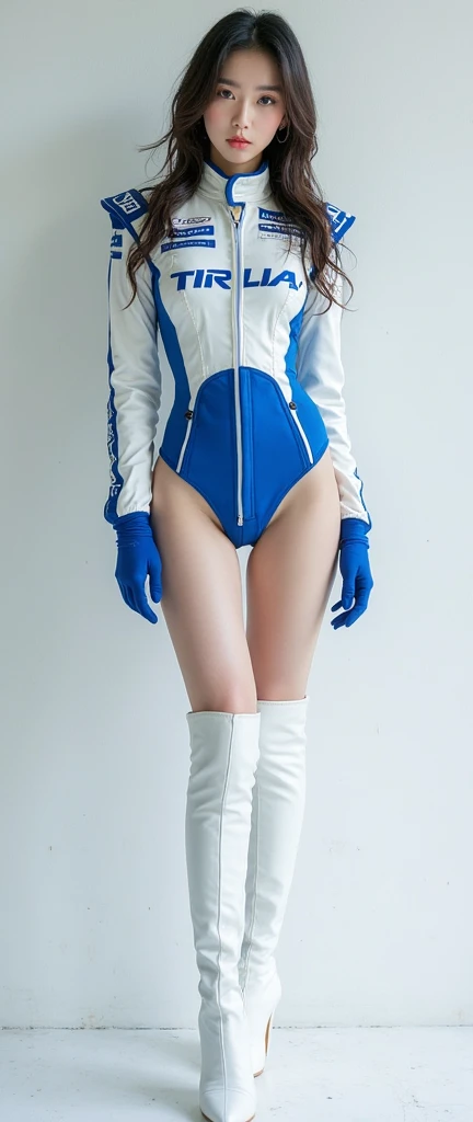 (Highest quality、Ultra-high resolution、masterpiece、8K)、(Delicate face、Detailed eyes and face、Watery eyes、double eyelid、Glossy lips), ((1 girl)) 、Very beautiful woman、Slender、Slim Big、Sharp long legs、Alluring and sexy、(Colorful Race Queen Cosplay),(silk pantyhose),(Knee-high boots)、High-definition skin texture、night、Wind、Starry Sky、moon、Professional Lighting、Realistic、Realistic、Ultra-realistic、Photorealistic、No title on the image、No text、No logo