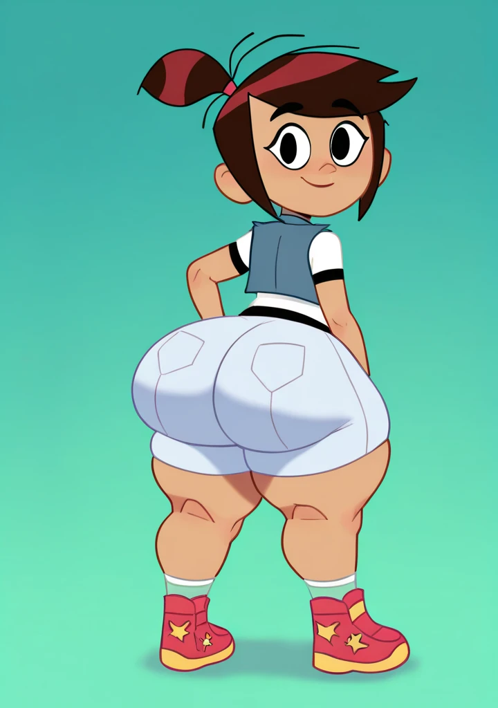 Anne Boonchuy, ((1girl)), ((age ten)), ((((short)))), (short torso), dancing, ((score_9)), looking at viewer, smiling, anime, correct anatomy, Chibi, spread_pussy, anus, Ahegao, from behind, prolapse, masturbating