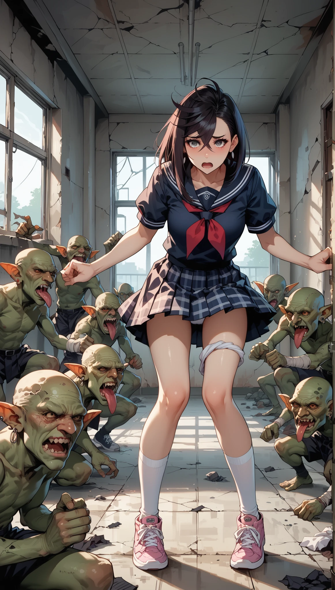 human girl, one girl, (skin-colored girl), one giant zombie, sex with a giant zombie, giant zombie penis, giant zombie dick, ekiben style sex, loads of zombies