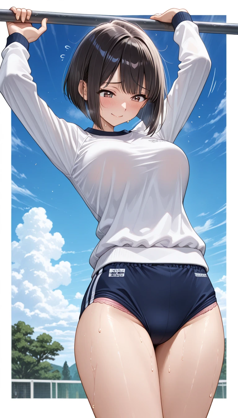masterpiece, best quality,1girl,young girl, (beach volleyball player), wearing (uniform with company logo) ,cropped top , brown eyes, short hair, happy smile, shiny skin,(nice leg line:1.3),thin waist, huge breasts,(hands on hips:1.5)
BREAK
, beach background, sun light makes depth of fields with backlight effect, wind effect,
BREAK
around crowd:1.1,depth of field, looking down viewer, (viewed from below:1.5), full body:1.2