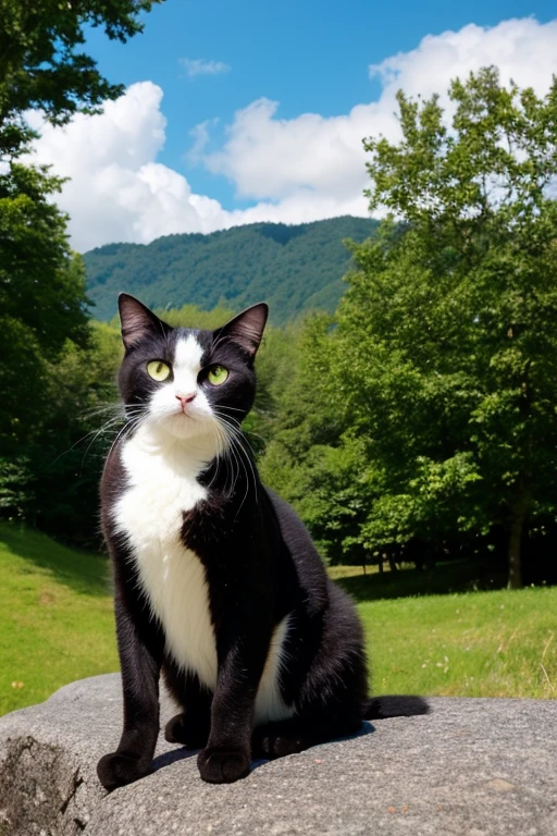 a cat, woods, The sky