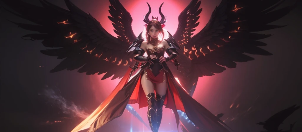 anime style, 1girl, woman, (literal Flapper:1.3) succubus, wings, full body, [:intricate costume design,:0.2], bombshell hair, corroded color:burlywood metal and multicolor hair with crimson highlights, Classic Length Hair, thicc athletic build, medium breasts, caucasian, a solemn fantasy sprawling megacity beyond the end of reality, masterpiece<lora:EnvyBeautyXL12:1><lora:EnvyBetterHiresFixXL01:0@0,0@.49,1@.5:hr=1>