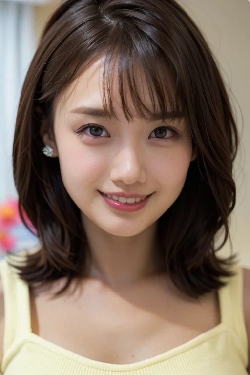 best quality, masterpiece, Ultra-high resolution, (Reality:1.4), original photo, Extremely detailed, perfect anatomy, 1 Girl, , most popular japanese idols, portrait, Face focus, Innocent smile, Extremely cute child face, Extremely beautiful large black solid round eyes, Extremely beautiful long black hair, Very nice realistic skin, extremely beautiful lips, Very beautiful long eyelashes, Very beautiful teeth, Wearing glasses with cute designs, Detailed glasses, whole body, Transparent light blue dress