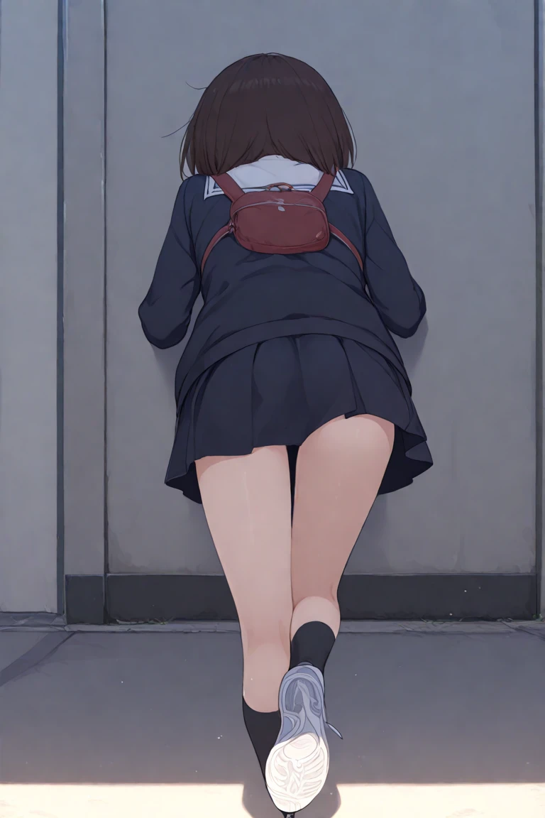 (全nakedで),naked,(She is wearing a large gray scarf around her neck, covering her shoulders.),Look down,tits,Nipples,belly button,Schoolyard,loafers,White loose socks,Hime cut,Long Hair,bag、cel animation,raffed Asian , Surreal school girl, High school girl posing, Surreal school girl, Young and thin gravure idol, Young Sensual Gravure Idol, Asian, so beautiful, Cute school girl, Young and cute gravure idol, A real young gravure idol, beautiful Asian