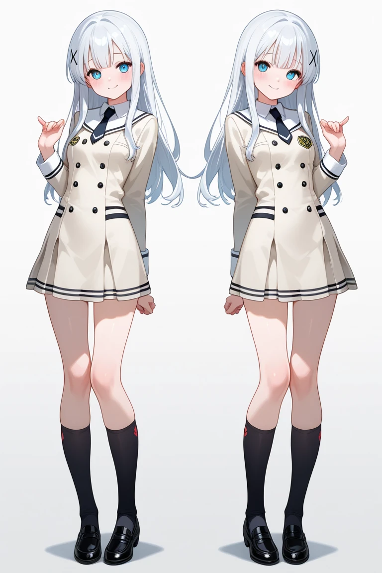 masterpiece, highest quality, ((6 Multiple poses, Multiple expressions )),white hair,young girl, Fulvian Body,sailor suit,white background,erotic pose
