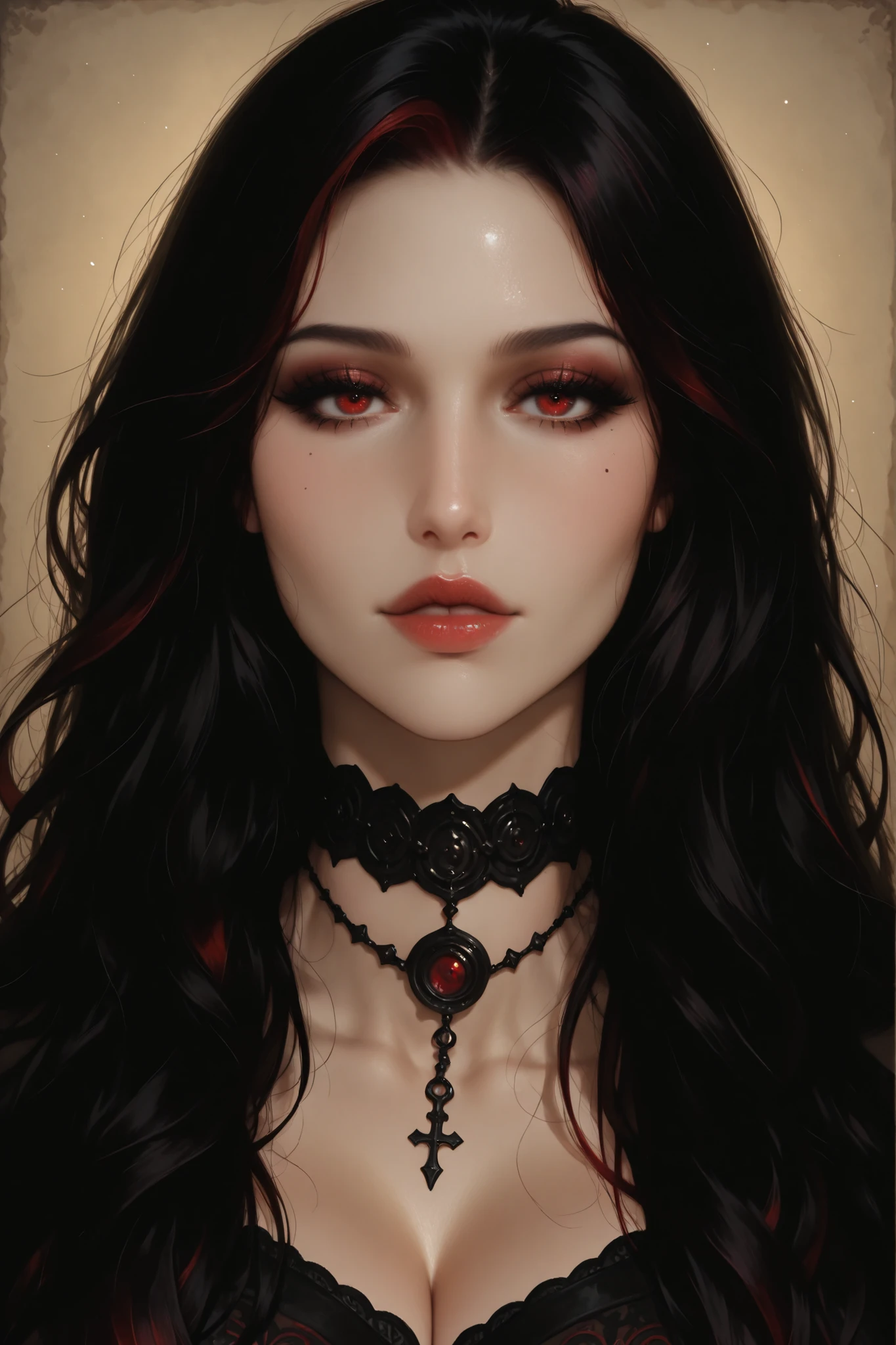 Upscale, beautiful,  darkfantasy,  witch , most beautiful woman in the world , slavic, polish woamn , polish face, epic, black and red hair , Monica Bellucci face , artnouevau