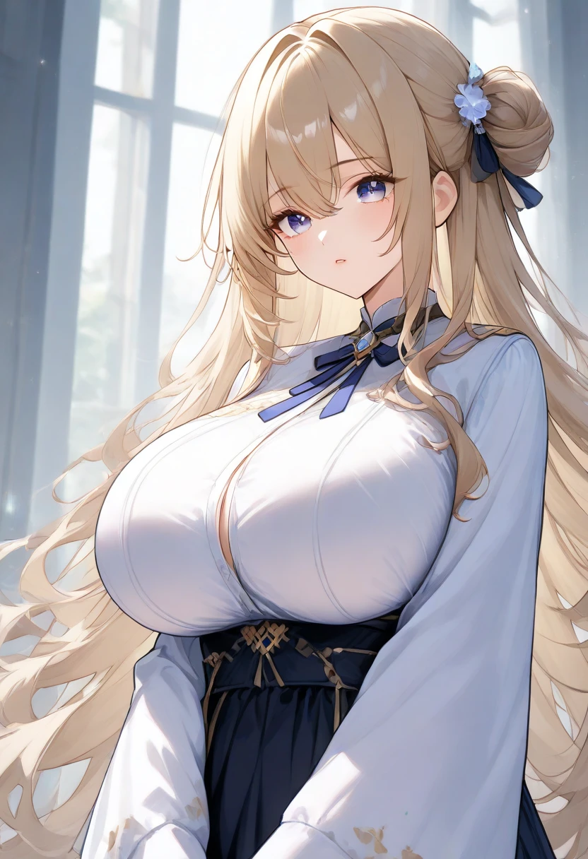 (Striped Hair, Messy Hair, Abundant hair), (Expressive hair), Cinema Lighting,(Leaning forward:1.7), Bust Chart, First Person View, Ultra-high resolution, (((masterpiece, Textured skin))), (Super Detail), Attention to detail, high quality, ((最high quality)), 16K, Luxurious ruffled dresses, royal palace,Long, voluminous silver hair,blue eyes, (Big Breasts:1.7),,(Nipples:1.4),corset,(Only the chest is protruding:1.7),(Pussy:1.4),blush, Embarrassing