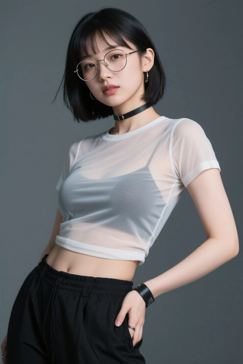 ((midnight, Need, 8K, tmasterpiece:1.3)), A whole body, Full body like，thin very long legs, Focalors:1.2, Plump body，Sat down，full bodyesbian，perfect figure beautiful woman:1.4,((Dark brown hair, huge tit:1.2 )), (Low-cut white T-shirt, Deep VT shirt，Silk stockings，short  skirt，Deep grooves，White sneakers), ((ice cave, Ice World，Oyuki))，lots of people，Highly detailed facial and skin texture, A detailed eye, 二重まぶた，wears glasses，crisp breasts，Smile with，Bigger breasts, bob hair，crisp breasts，Get wet，Sweat profusely，Red lips，Hot dance，Large bust，huge tit，wearing a choker，Wear earrings，Noble beauty，