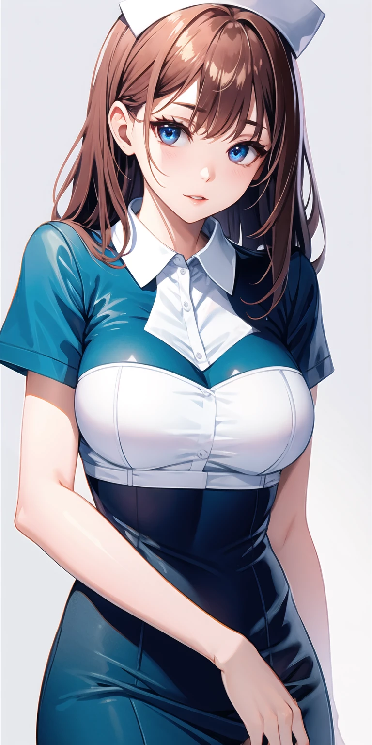 Soro Asuka, huge_breast, permanent, Solitary, White_shirt_blue_pause_skirt_School__Red_ribbon, masterpiece, best quality, Delicate face, Delicate eyes, high resolution,Expose cleavage
