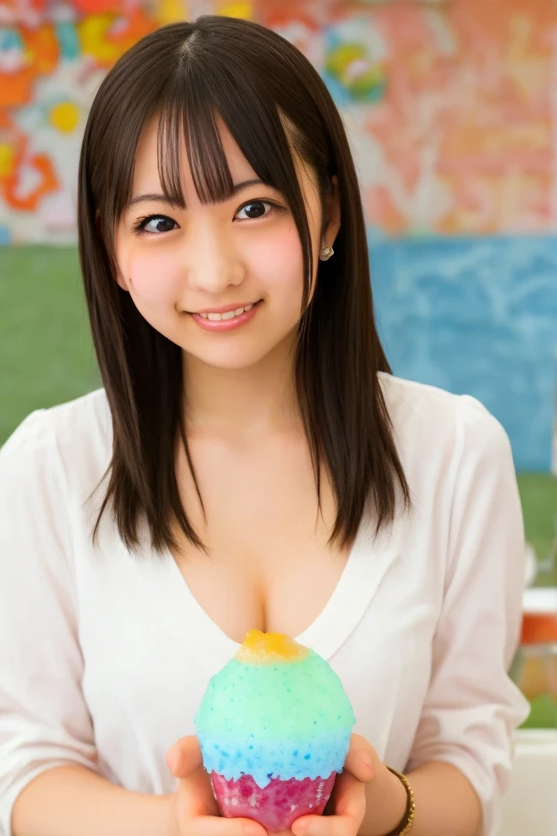 A cute, beautiful, voluptuous Japanese woman in her late 20s with the same hairstyle as Haruna Kawaguchi, skydiving at 4000 meters above the ground.、They are having so much fun that they are spreading their arms and legs out in excitement.、She looks great in a micro bikini