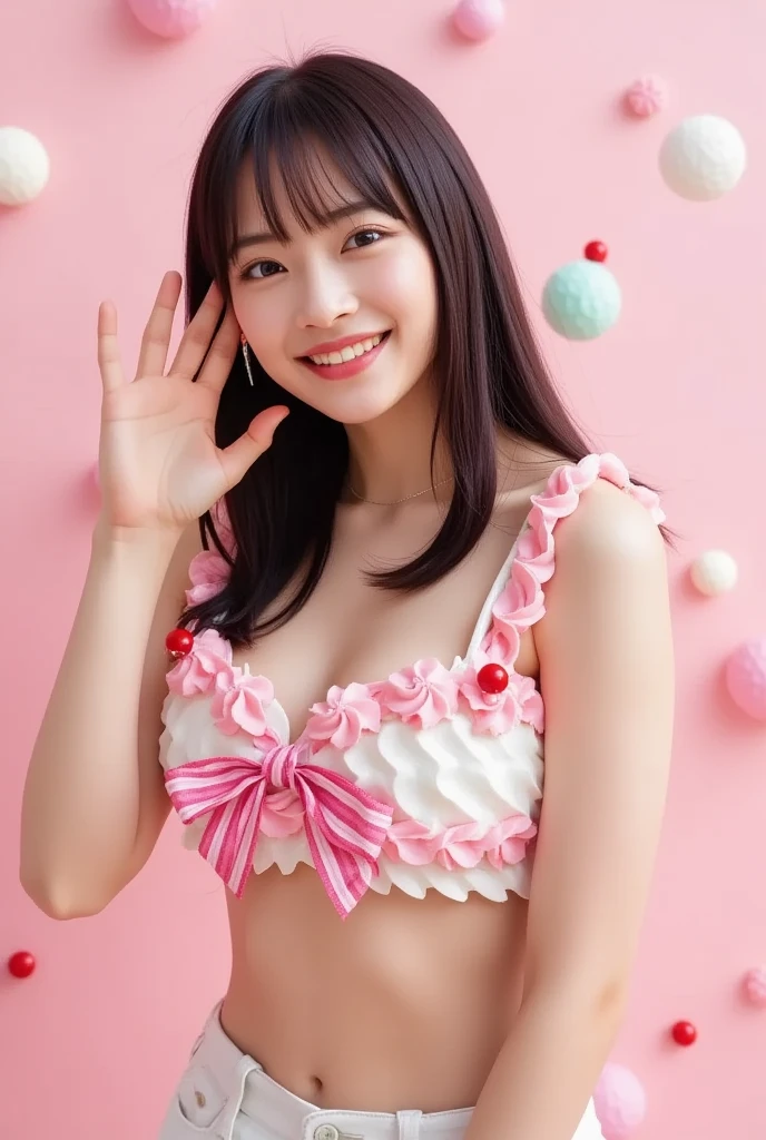 fashion: Dress up in a colorful ensemble reminiscent of candy wrappers, Create cleavage with bright pastel colors and playful accessories、huge 16 year old. 2. Pause: Pause whimsically while holding a giant lollipop, Show a carefree and fun attitude. 3. background: Pause in front of a candy-themed background filled with oversized candies, cotton candy cloud, and candy cane tree. 4. candy sloan: Sit on a candy-style throne made with oversized gum drops, Surrounded by candy treasures. 5. cupcake delight: Lean on a giant cupcake prop, Wear clothes that match the color and frosting of your cupcakes. 6. Rainbow Road: Walk down a rainbow path made of candy pieces, make you feel surprised and excited. 7. candy rain: With a colorful umbrella「candy rain」capture the moment, stand under a shower of falling candy. 8. giant ice cream cone: Pause beside a giant ice cream cone prop, A costume that incorporates the pattern and color of an ice cream cone.. 9. candy wonderland swing: In a dreamy landscape of candy trees and candy floss clouds、Play around and swing on the candy cane swing. 10. gummy bear garden: Sit in a garden of oversized gummy bears, He is wearing a gummy bear costume that matches the colors of Candy Garden.