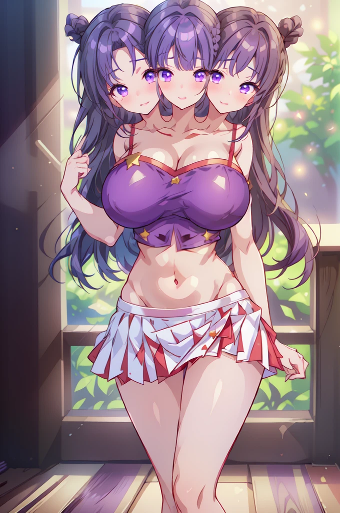 (masterpiece, best quality), best quality, (ultra-detailed), (3heads:1.5), 1girl, (Yatadera Narumi):1.3), masterpiece, best quality, ultra quality, ultra resolution, ultra detail, gray top, crop top, ((stomach)), midriff, ((groin)), gray skirt, normal ears, shackles, black hair, very long hair, wavy hair, sidelocks, dark brown eyes, ((extremely detailed eyes)), parted lips, open belly, sweat, cute, toned belly, hand on own chest, eyelashes, (25 year old woman:1.3), (masterpiece:1.5), (best quality:1.5), (beautiful detailed, extremely detailed CG, extremely delicate and beautiful, depth of field, (finely detailed face), (perfect details:1.2), (mature female:1.3), wide pelvis, slender, large veiny breast, 16k resolution, highres, high quality, high definition, extremely detailed, masterpiece, best quality, black hair, long hair, alluring presence, long braids, twin long braids, short skirt, close up, very big tits, huge breasts, young,