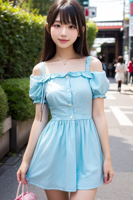 (masterpiece, Highest quality, figure, Very detailed, In detail), High resolution, 8k wallpaper, An innocent popular idol is wearing a cute dress and taking a picture、Super realistic cute printed pantyhose、Realistic skin texture、Glowing Skin、turn around、Bare thighs!!!