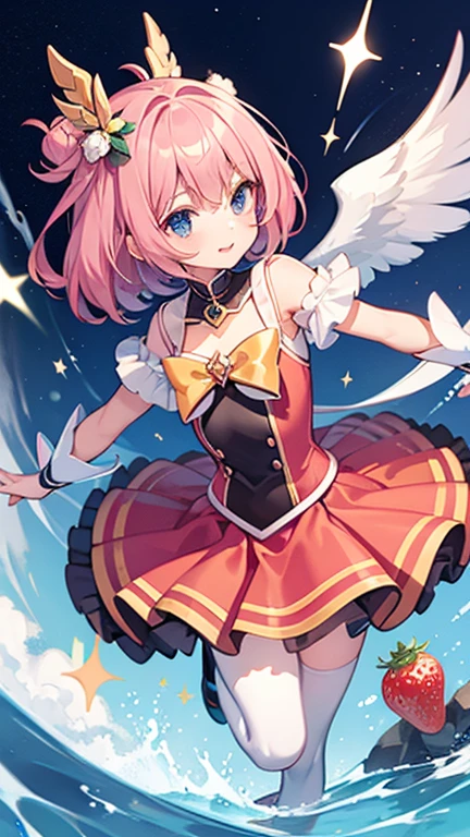 a cartoon girl with a clown hat and a wand and a candy, touhou character, from touhou, touhou, touhou project, cutecore clowncore, magical girl, black magician girl, [ conceptual art ]!!, [[[[grinning evily]]]], magical girl anime mahou shojo, witch girl，Clothes with Flag of the United States pattern，Clownpiece
