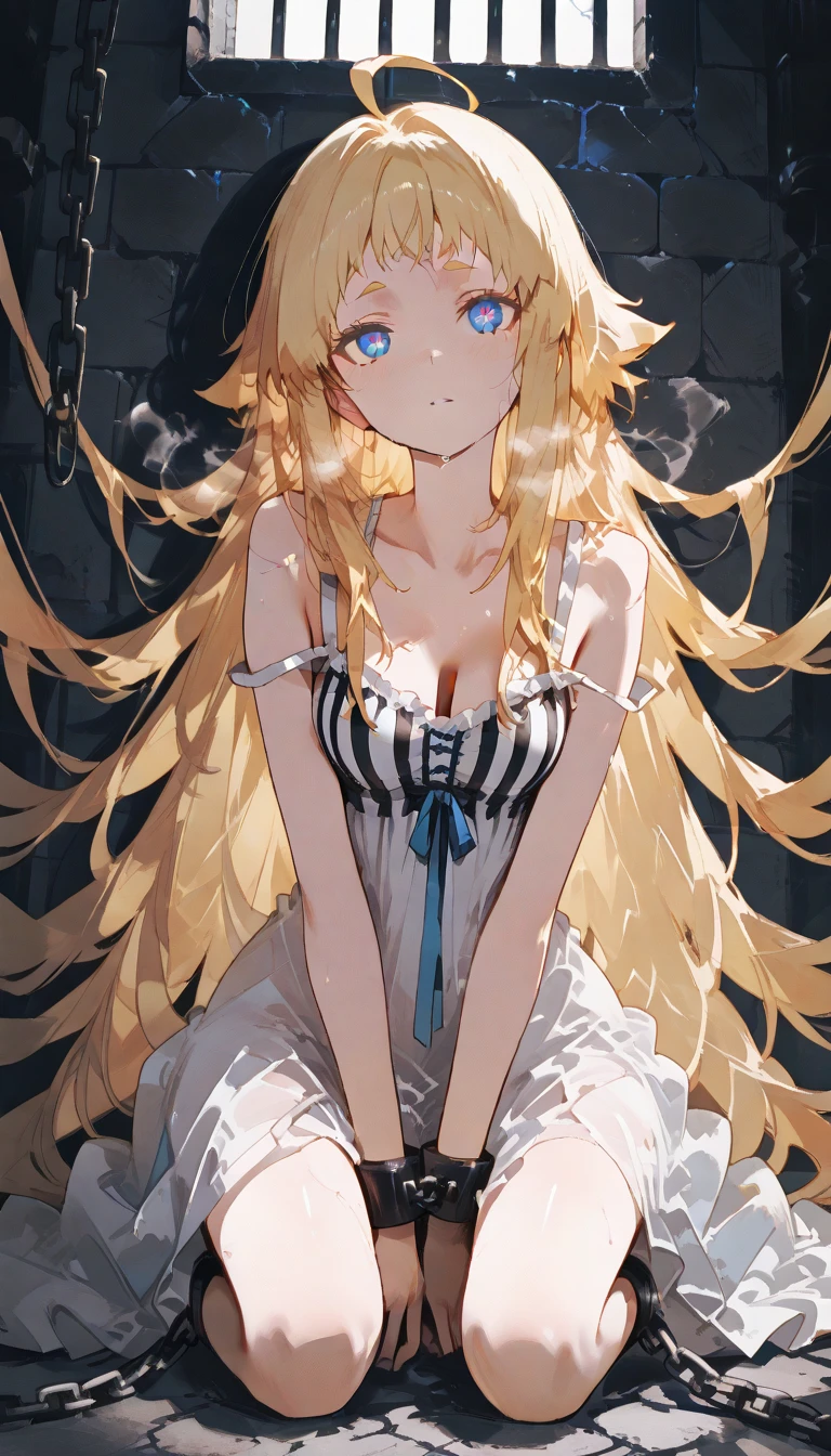 (Realism), (Highres), 4K, 8K, (Detailed_Illustration), Ultra-Detailed, Ambient_Light, Backlighting, Realistic_Shadows, Glowing_Particles, Light_Particles, Digital_Art, Soft_Light, Soft_Lighting, White_Light, White_Lighting, Reflections, Detailed_Face, (Detailed Hair:1.2), (Hyper-Detailed Eyes:1.2), Dim_Lighting, Indirect_Lighting, Reflections, Detailed_Face, (Detailed_Hair:1.2), (Hyper-Detailed_Eyes:1.4), (Desaturated:1.4), (Detailed_Eyes:1.6),
(1girl:1.6), (solo:1.6), (full_body:1.6), jewelry, navel, (blonde_hair:1.6), (flesh_color_dress:1.6), solo, bangs, cleavage, eyebrows_visible_through_hair, gloves, blue_eyes, (small_breasts:1.6), solo, bandages, blonde_hair, blood, blood_splatter, blue_eyes, bow, dress, long_hair, solo, standing, striped, striped_bow, blonde_hair, blue_eyes, blush, bow, closed_mouth, long_hair, long_sleeves, looking_at_viewer, simple_background, solo, standing, (white_leggings:1.6), (striped_sleeves:1.6), (closed_dress:1.3), (open_forehead:1.4), (simple_background:1.3), (hands_behind_head:1.6), (gradient_blue_eyes:1.6), <lora:M3gan:1>,