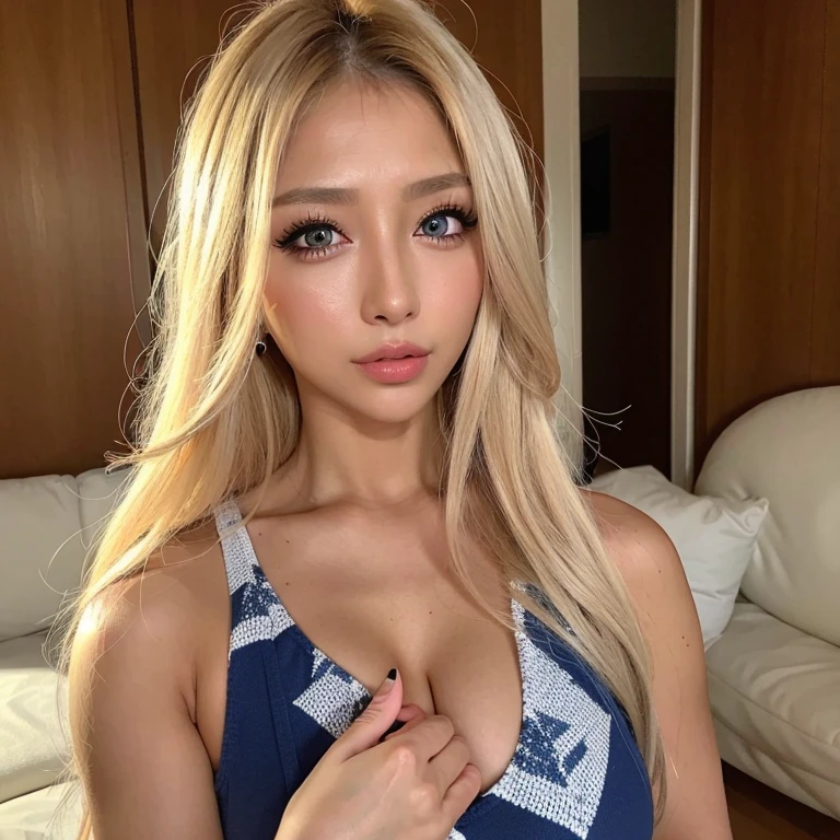(Highest quality、4K、8k、High resolution、masterpiece:1.2)、Very detailed、(Genuine、Realistic、Realistic:1.3)、(((Many piercings all over the body)))、Japanese Gal、blonde、Gal Makeup、Gal Fashion、Gold Bracelets、Gold Necklace、Flashy Nails、(((Completely naked)))