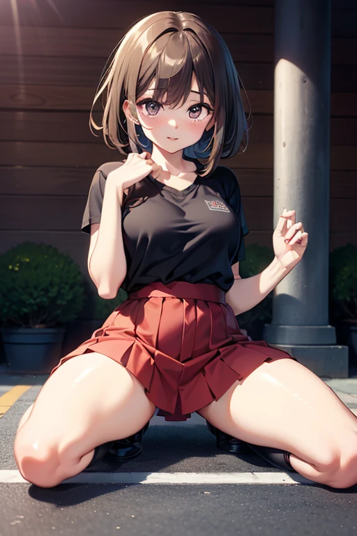 (masterpiece、highest quality、High resolution、realistic pictures、real looking skin:1.1)、
(A woman is squatting with her knees and thighs together.:1.9)、
(The woman&#39;s body is sitting directly in front of the screen:1.8)、(I rest my elbows on my knees and rest on my chin.:1.8)、
(glimpse of panties:1.8)、
(she has a grin on her face:1.5)、
(She is wearing a gray-beige sleeveless turtle knit:1.8)、
(She is wearing a brown pleated miniskirt:1.8)、
(She is wearing brown mid-length boots.:1.8)、
(The panties are red and patterned.:1.5)、
(short hair:1.5)、
(It's a D cup:1.5)、
(The location is a park lined with cherry blossom trees where the wind blows.:1.5)、
1 Japanese girl、solo、full body esbian、beautiful eyes、shining eyes、Shining thighs、NSFW