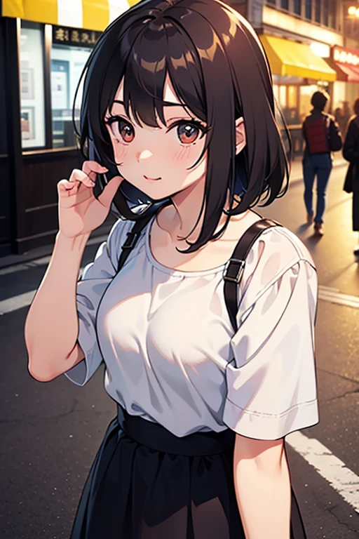 One girl, solo, Blushing, smile, Open your mouth, Shortcuts, Black Hair, Sticking out tongue, High resolution, masterpiece, accurate, Anatomically correct, Winner of numerous awards, 最高quality, Damaged, detail, High-resolution model, 高いdetail, 高quality, quality, Retina, Very detailed, Textured skin, Ultra high definition, Shortcuts, Large Breasts, Blushing, Sticking out tongue, Pink eyes, happiness/joy, Drooling, Heavy breathing, Roll your eyes, Licking your lips, Ahegao, Saliva stringing, A seductive smile, Long Tongue, Hearts in eyes, pupils are constricted, Background blur, movieの光効果, movie, movie撮影,