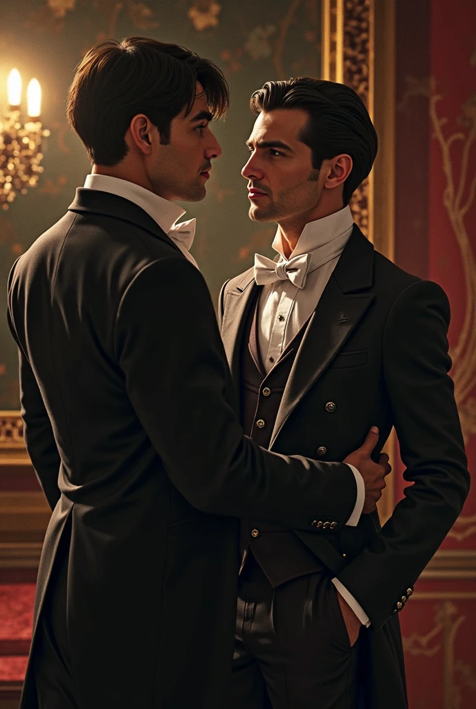 Gay naked ballet dancer with the leg raised high sex position bodyguard hug bare pectoral chest fucking by tango dancer gay dark black shirts and black tie dancer hall salon