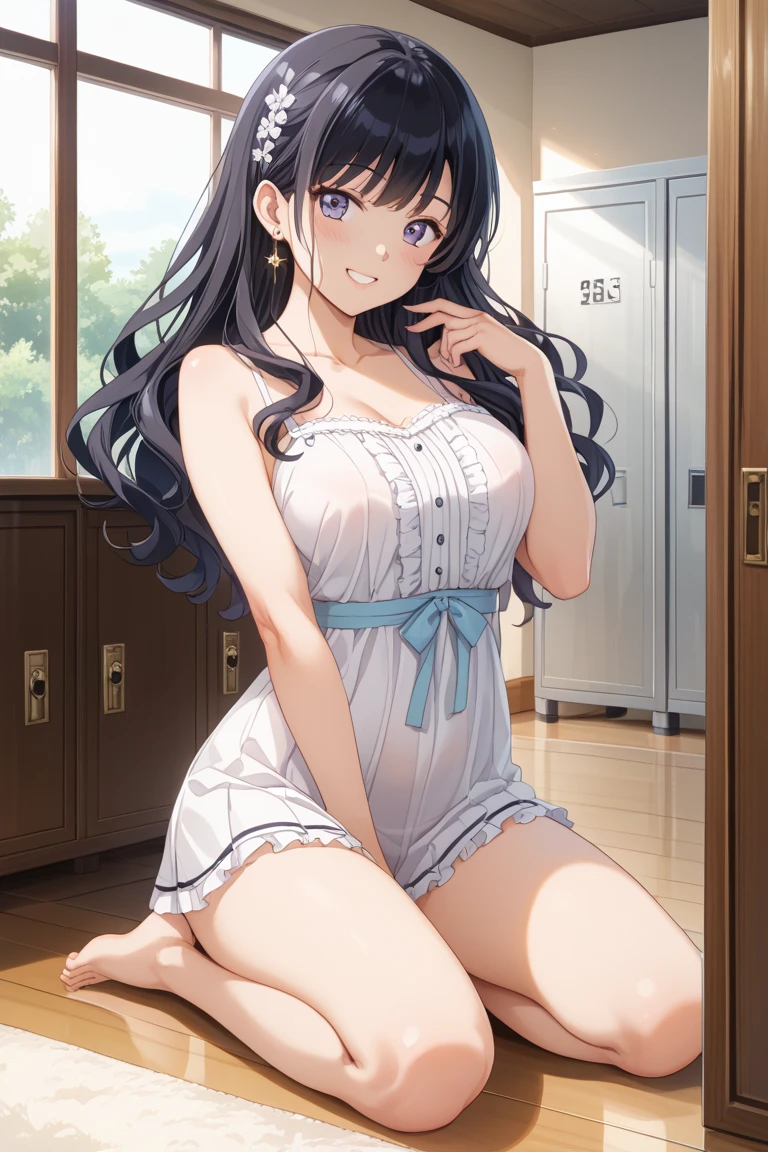 (masterpiece, best quality:1.2), 1girl, solo, Sera's Mother, Gaki Ni Modotte Yarinaoshi, woman, dynamic pose, elegant, stunning, casual outfit, purple bodycon dress, pink lipstick, jewelry