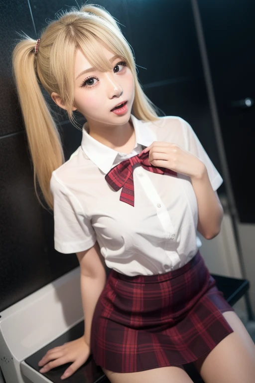Wear a short skirt、Alafid (Alafid) Asian woman wearing bow tie sitting on train, Cute schoolgirl, Japanese schoolgirl, wearing Japanese school uniforms, Japanese school uniforms, a hyperPractical schoolgirl, Dress up as , hyperPractical , Wear school uniform, Practical , 女孩Wear, Wear , A posture, whole body, Good skin, 容Light焕发的皮肤, Beautiful thighs,发Light的大腿, 发Light的腿, (best quality, 8K, high resolution, lifelike:2.0), (Solitary, A girl:2.0),(Light: front),(Light: Strong),(The most beautiful girl:2.0),(Muscular girl:1.5),(有Light泽的皮肤:1.5),(Oily skin:1.5),(Platinum Blonde:1.5),Brown blush makeup , (big  eyes girl:1.5),(Emphasize cleavage),((Large Breasts)),(Slobber),(Open your legs wide to the audience:1.6),((amazing)),((Lying on your back on a clean bed，Leaning on the big pillow.)),(Open your legs:1.5),(Open your thighs boldly:1.5),(大胆地Open your legs:1.5),(命令Open your legs:1.5),(Providing sexual services to viewers:1.2),(Have a good attitude towards the audience)
