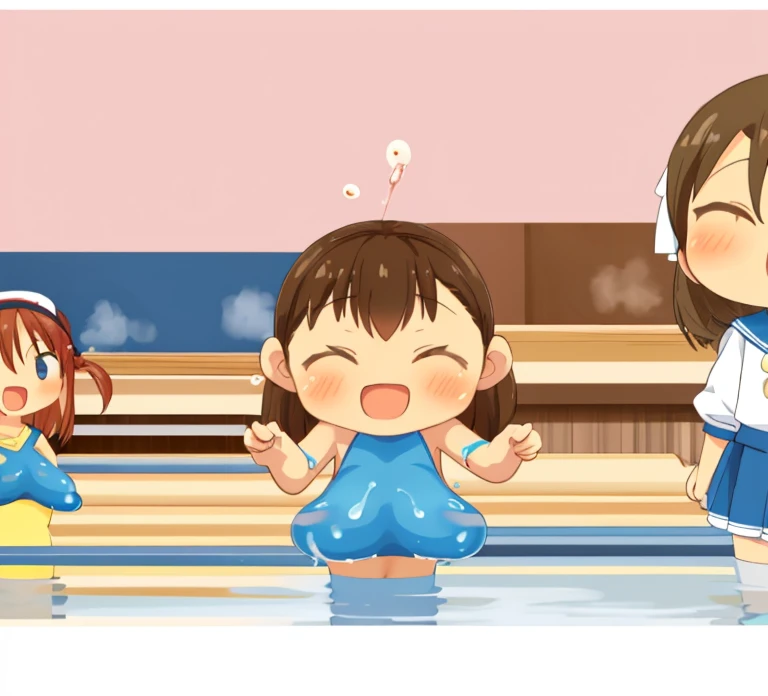 A baby girl and baby boy in a bubble bath, Laughing