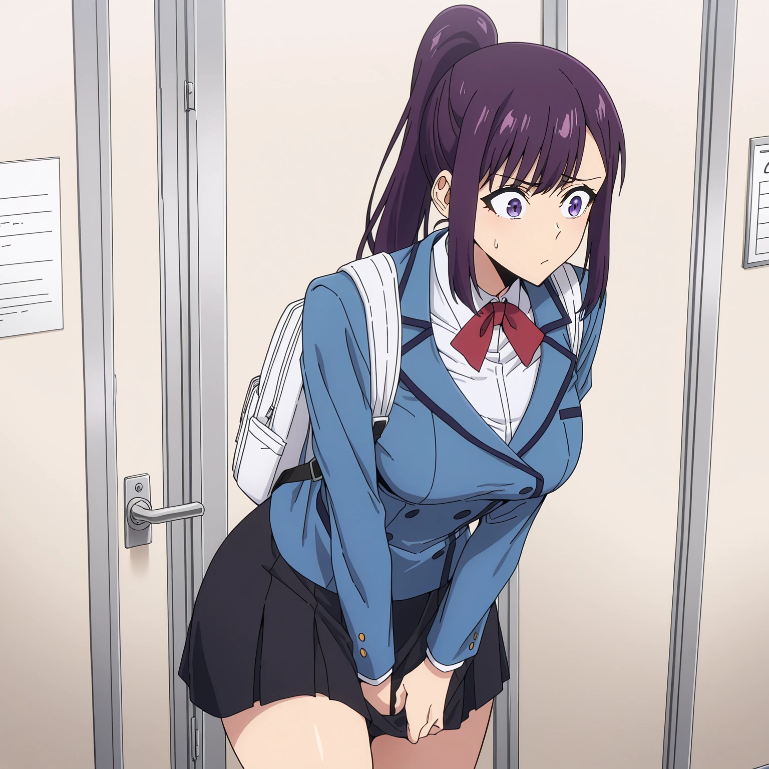 ,(masterpiece:1.2, high quality), (pixiv:1.4),Anna Yamada,big breasts, medium waist, medium hips, wide thighs 1 girl, alone, rice ball, black hair, food, alone, shirt, long hair, brown eyes, looking at the viewer, white shirt, cleavage, navy blue skirt, short skirt, white shoes, black stockings,, blush, embarrassing , smile, mouth, closed, full body, holding, smile, collared shirt, indoors, dress shirt, bangs, show ，move the center of gravity backwards, かなりembarrassing,(show panties:1.4), (panty shot:1.3), (lift up your skirt:1.3), (lying on the ground:1.4), put the heel on the ground, spread your legs, get your knees up, Attach your butt to the ground, angle from below, squat deeply, whole body, from before, 
