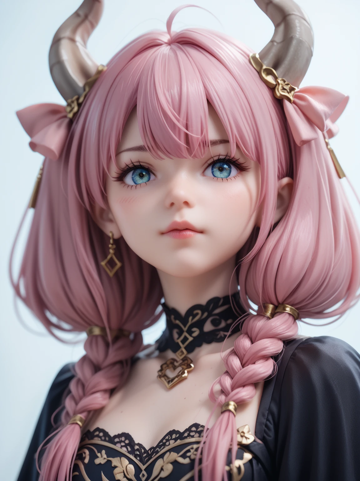 Dull hair, Gray hair，Red Eyes，Long whit hair，demonic horns，Broken maid clothes，Girl body type，Very cute，There are tears in the eyes，Behind it are the Devil's Wings，There was a little blood on his body，8K，Hands are not missing，Look into the camera，Empty eyes，Dynamic，destroyed city background