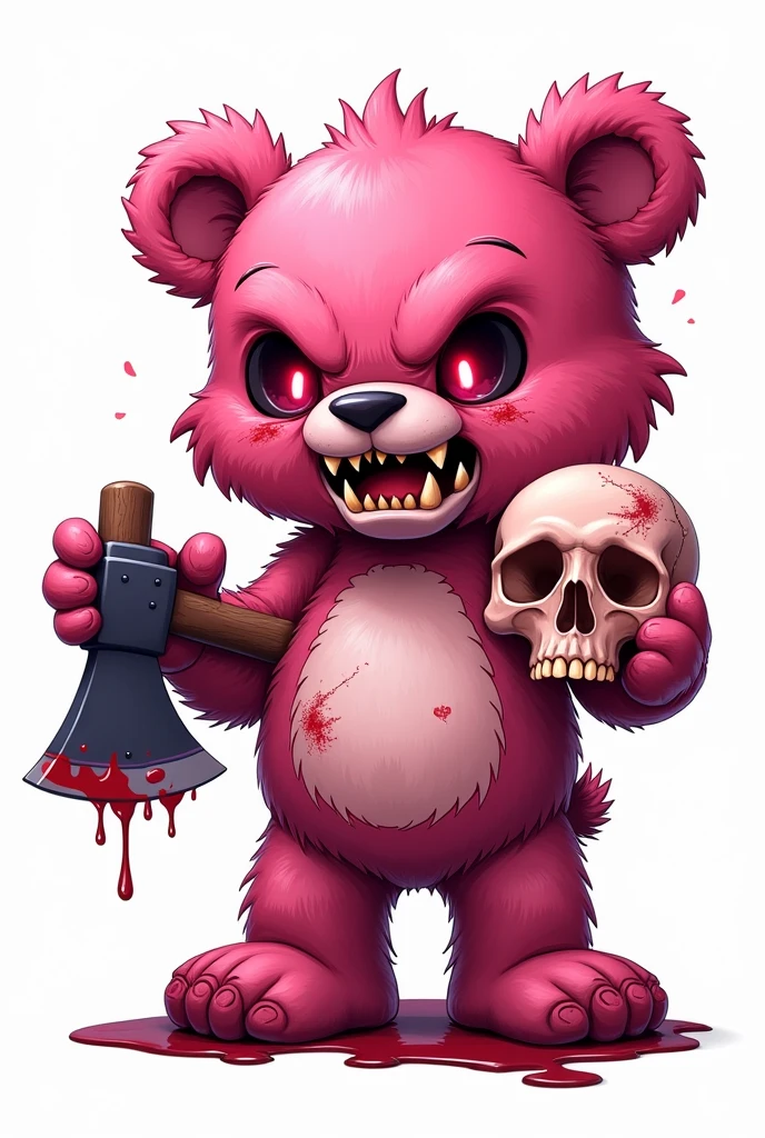 Create a stunning 4k character design in the Guilty Gear Strive art style with an anime-inspired dynamic and captivating art.." 1 killer teddy bear with a bloody axe in his right hand. 