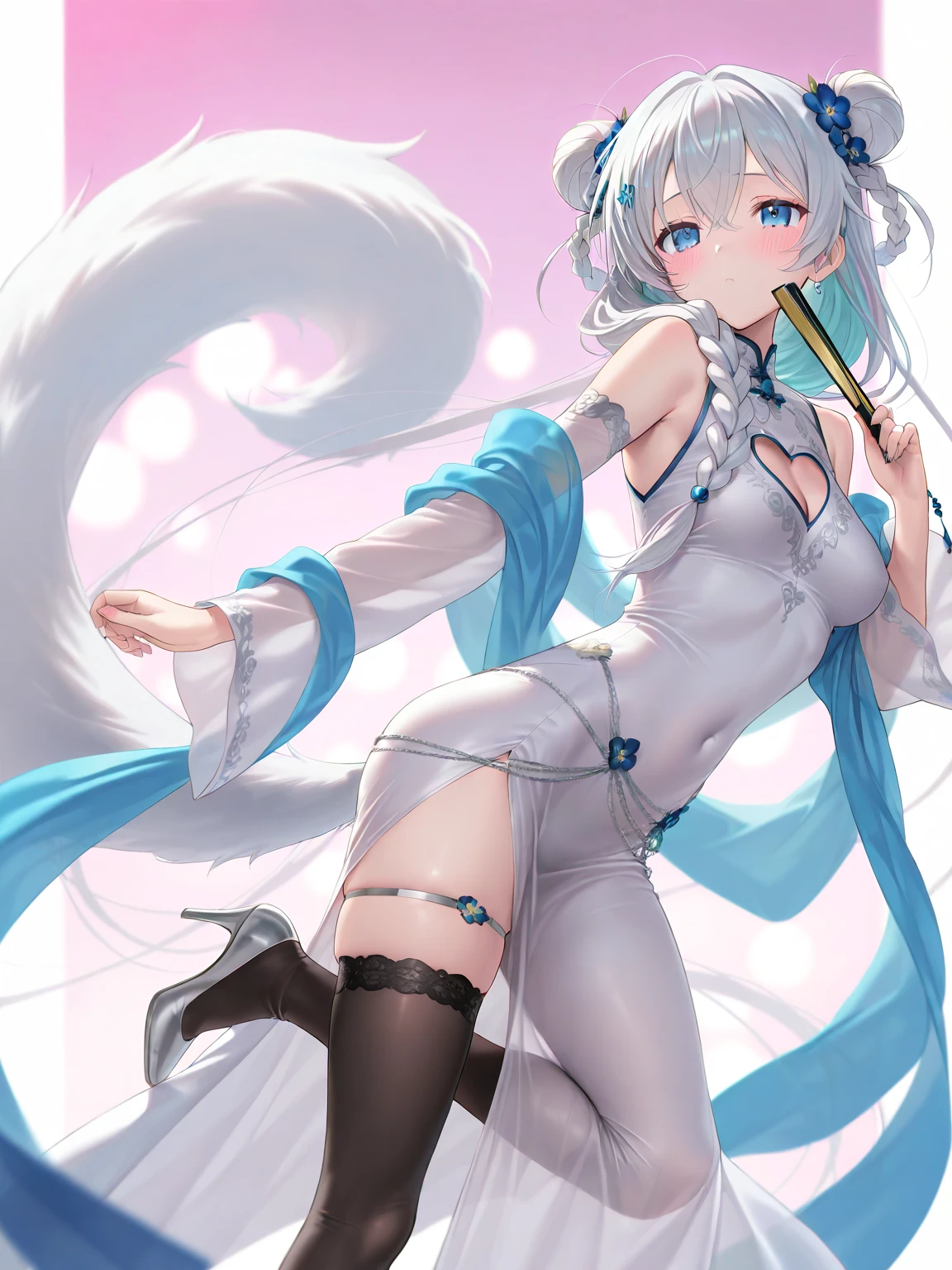 anime girl，long white hair，blue eyes，pose, 诱人的anime girl, Small curvaceous , 蹲着的美丽anime girl, [ 4k digital art ]!!, White-haired God, Smooth anime CG art, anime girl蹲着, OPPEIN, Best Anime 4K Konachan Wallpapers, Beautiful charming anime woman, Shikami, Tik，Sexual innuendo