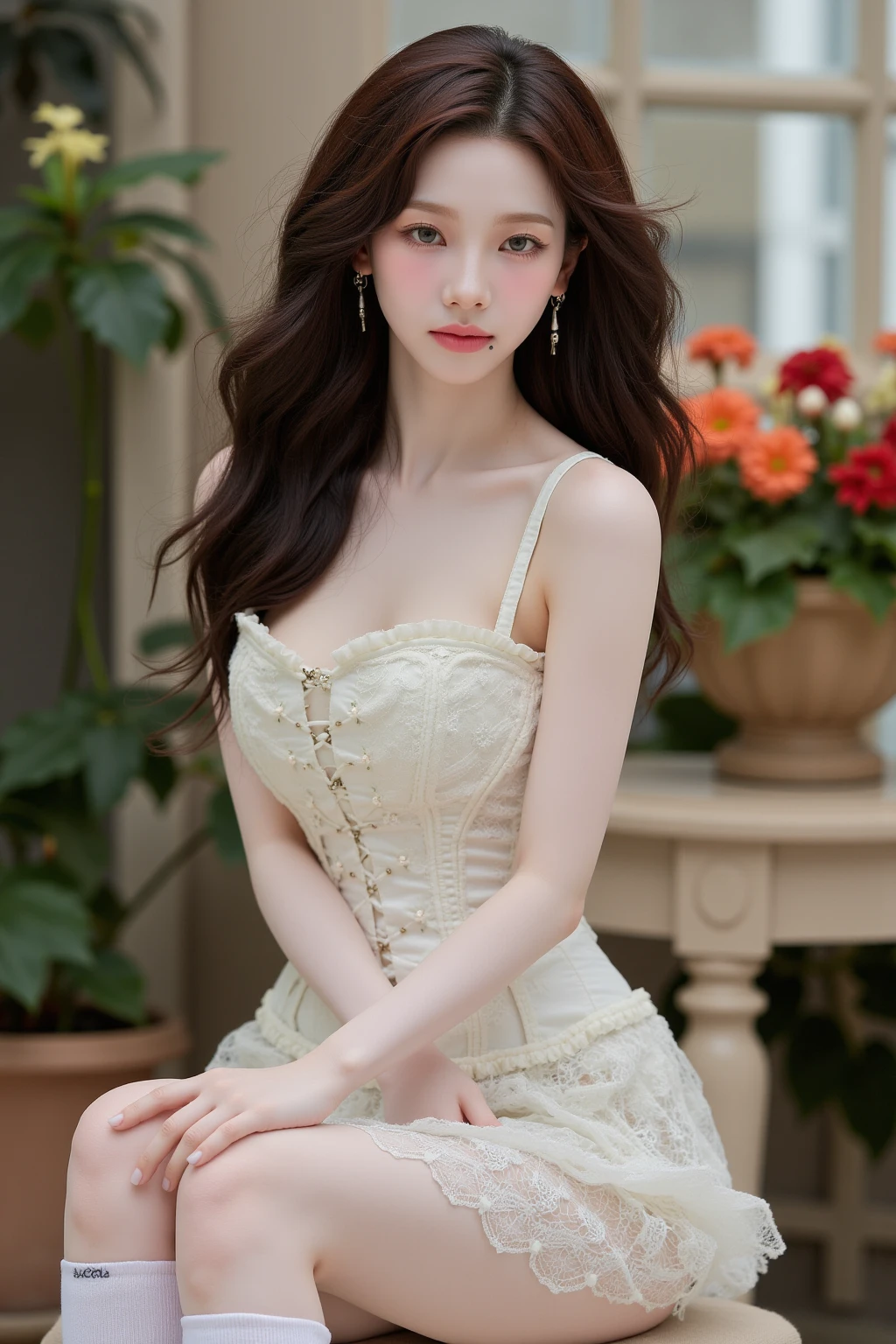 （8K， RAW photos， best qualtiy， tmasterpiece：1.2），（realisticlying， photograph realistic：1.4)
Lolita costume，Lace， Aerith Gainsborough， The upper part of the body， undergarments，exposed bare shoulders， do lado de fora， Old castle， high high quality， Adobe Lightroom， highdetailskin， looking at viewert，