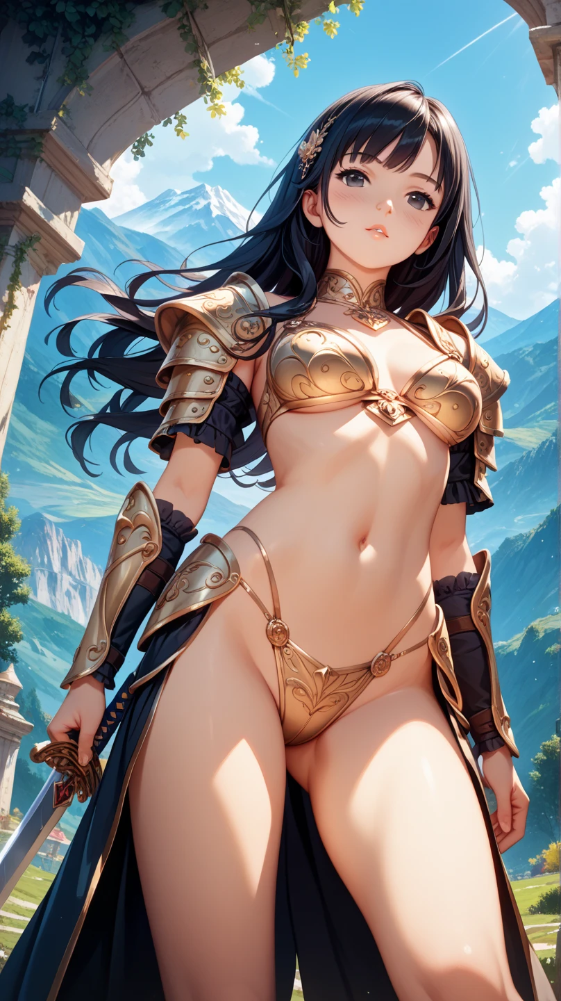 Beautiful Asian girl, 18 years old, Naked knight girls, sexy lady, medium breasts, camel toe, long sword,