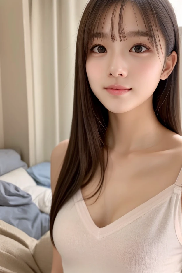 Beautiful and attractive woman in fashion trends, Gentle and attractive Chinese beauty, Delicate and sexy collarbone, Attractive oval face, double eyelid, Clever pink eyes, Pink Lips, Small Nose, Exposing shoulders, Focus on the face, Face close-up, Ultra-high resolution, Very detailed, Full body photo, Ultra-thin and light-transmitting, The white off-the-shoulder shirt matches perfectly with the light blue slit skirt., Fresh and delicious, And see through