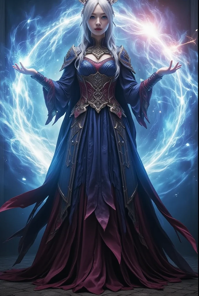 hyper detailed masterpiece, dynamic, awesome quality, a female seer conjuring bloody ice DonMM4g1cXL magic, <lora:DonMM4g1cXL-000008:0.8>