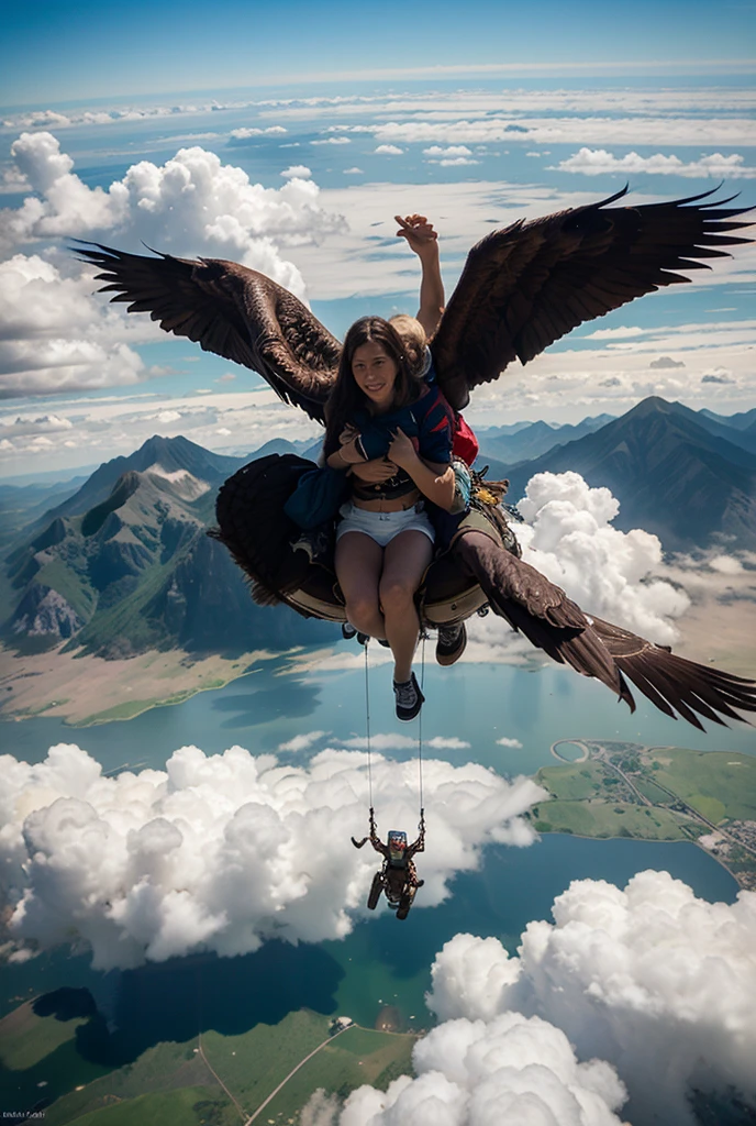 2 fighting angels hovering over a city, realistic colors, 4K