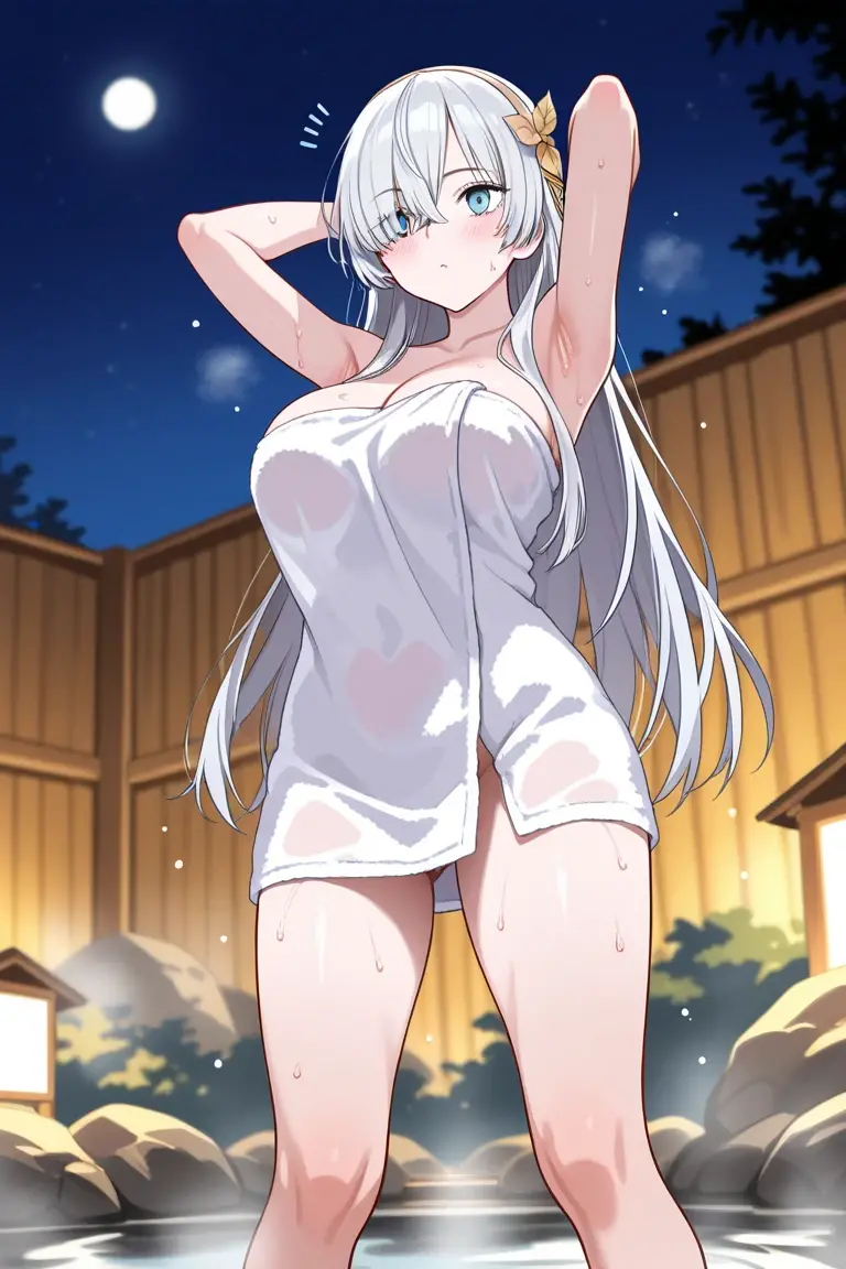 Hiiragitsumugi, Lavender Grey hair, long voluminous hair, brownish yellow eyes,11years old , , empty eyes , large breasts, nipple, Running, , Heavy snowfall area frozen wet crying mountain Alone, Smile Naked, solo, 1girl,