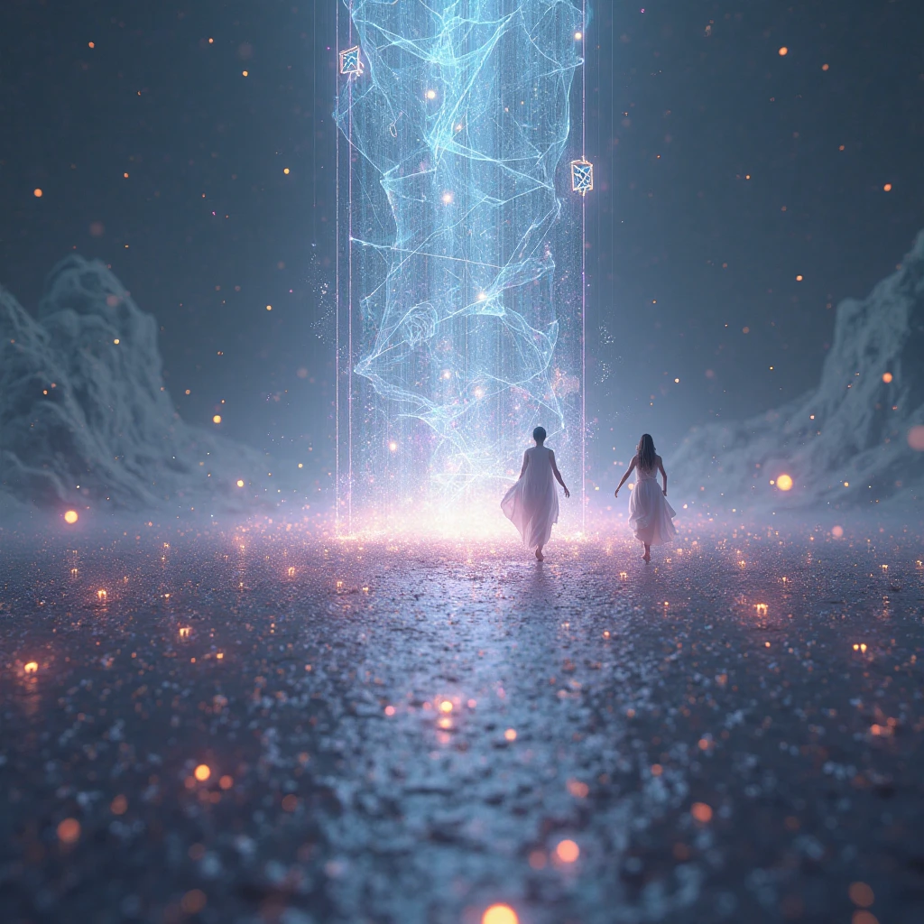 (Glitch Art), holographic, interdimensional blue distotion space