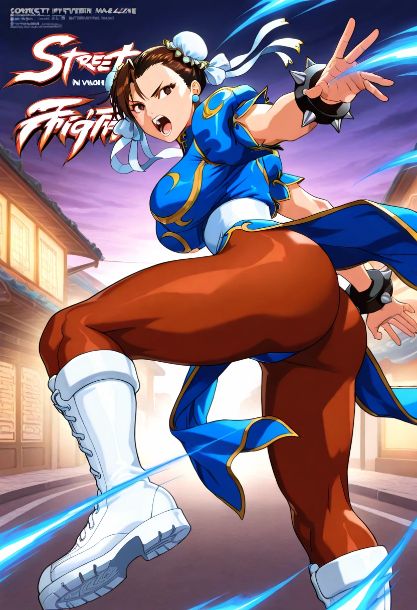 extra very long hair,Chun- li,Realistic 3D rendering, Surrounded by lightning, musculous, huge boob,big breasts thin waist,Particularly huge buttocks,Particularly thick leg muscles,long leges,Ultimate perfection in detail,Full body photography, Hyperrealistic