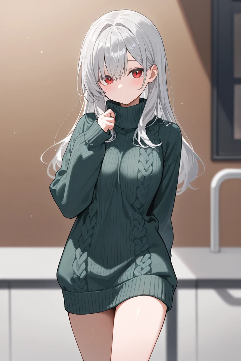 （Beautiful graphics），Two-dimensional girl，young age，White hair，Standing motion，Showing upper body and legs，front，Normal home clothes，fuzzy，Cat ear
