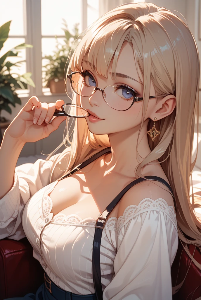 最high quality, high quality, High resolution, high quality texture, high quality shadows, High resolution, Beautiful details, Detailed CG, Detailed Texture, Realistic representation of face, Realistic, colorful, delicate, Cinematic Light, Side light, Lens flare, Ray Tracing, sharp concentrated, (1 Girl,concentrated:1.3), ( Intricate details, compensate, PureErosFaceV1:0.5), (細部まで美しいdelicateな顔, 緻密で美しいdelicateな瞳, Perfect Facial Proportions, Dense skin, Optimal ratio of four fingers to one thumb, Modest chest, Beautiful Hips, Smooth upper abdomen, blue eyes , glasses ,buzzer, blue sky,adventure journey ,the gaze of true love, lips of temptation, A look full of compassion ,a smile full of love, i love you, Acting lovey-dovey, house wife,waist up, 35 years old,nsfw,house wife,Halong Bay,cruising, Ao dai wearing, air fortress hair, blonde hair