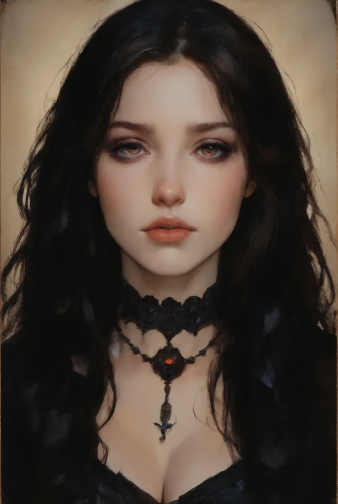 a cute Yuna in cosplay as Morticia Adams, beautiful detailed eyes, beautiful detailed lips, extremely detailed eyes and face, long eyelashes, slinky black dress, deep v down middle, deep thigh slits, sultry pose, holding a black rose, 8k, best quality, high resolution, masterpiece, ultra-detailed, realistic, photorealistic, HDR, studio lighting, extreme detail description, vivid colors, dark gothic, chiaroscuro lighting, moody atmosphere, dramatic lighting