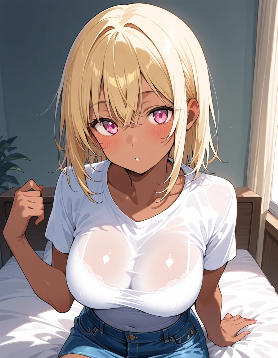 One girl, p○v, Paizuri, Huge breasts, Huge penis, fellati○, facial, cum ○n face, Deep Skin, Grab your chest, Sweat, pr○jectile cum, :○,, masterpiece, highest quality, Very detailed、
shiina_chieri、Long Hair、Blonde、simple、Short sleeve、Landscape、Brown skin