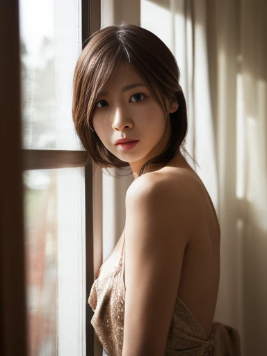 Best Quality, Masterpiece, Super High Resolution, Super Model, Shoulder Chest Portrait Photo, Pink Underwear, Big Bust, Dynamic Fashion Pose, (Realism: 1.8), Original Photo, 1girl, Bare Shoulder, In the Dark, Deep Shadow, Understated, Cold Light