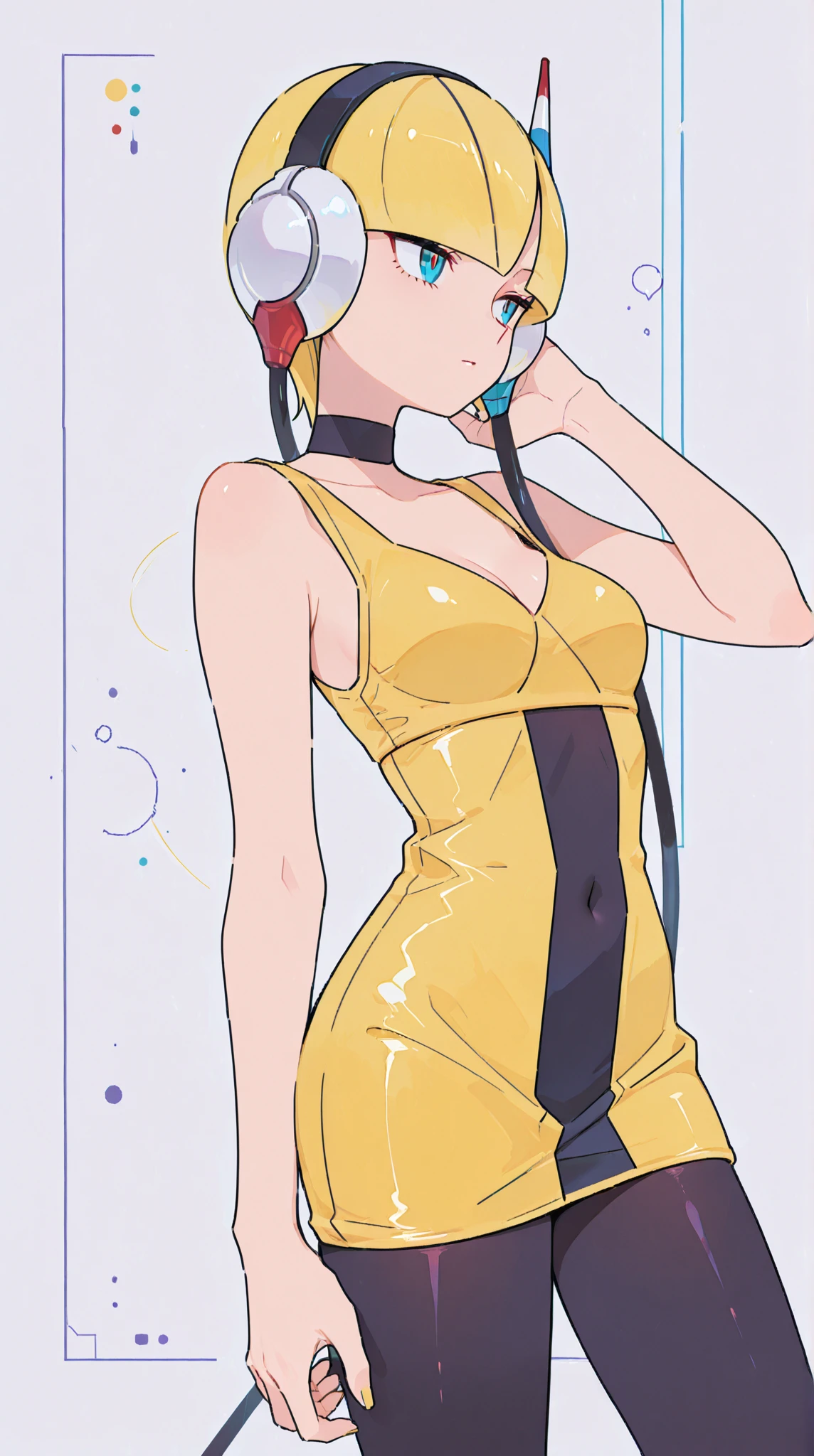 Natasha is standing blushing in an orange high-cut leotard that shows off her shoulders and thighs.。