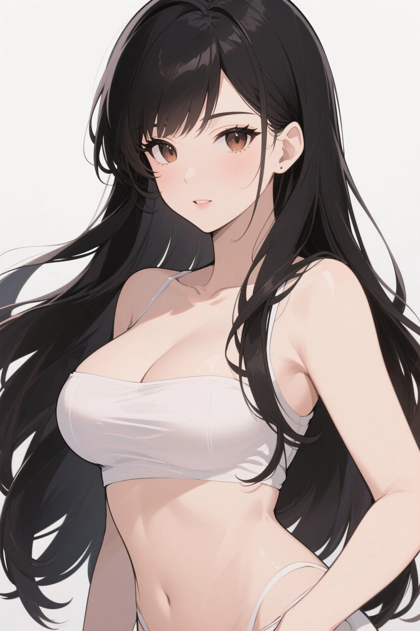Cute , mature women, chubby cheek,realistic skin ,realistic breast, saggy breast, nipple out,muted colours, cold lighting, pale white skin, mature women,black hair, long hair, (hair over one eye:1.4), Messy hair,straight hair,hair between eyes ,sleepy eyes ,beautiful,pucker lips,charm,pubic hair pussy,dense pubic hair, cute shy blush on 