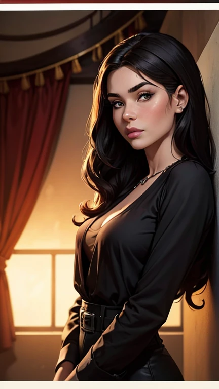 long style black hair, brown, and beautiful hair of a woman's cartoon .cartoon style illustration, cartoon art style, cartoon art style, digital illustration style, highly detailed character design, cute detailed digital art, City fan art, Portrait Character Design, beautiful digital illustration, high-quality portrait, thick lips, small-nose, clear blue eyes, beautfull woman, comic style Comic art, young man expressing sexual desire, thin, teenage face