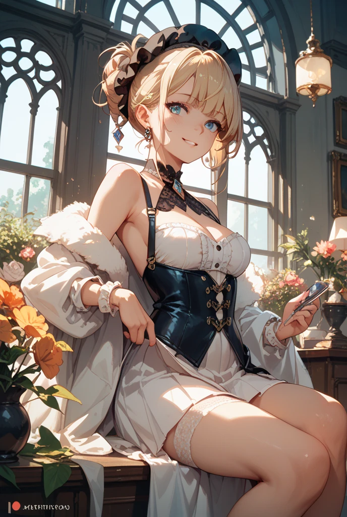 (The highest image quality, master piece:1.2), (Ultra Definition Illustration), (NSFW:1.3), (very cute little queen, yo:1.3), (1 girl:1.2), Solo, (shoot from very below:1.3) ,(condescending look:1.3) NSFW, sleeveless, armpits, arms behind head, embarrassed, closed eyes, (sleeveless gorgeous queen red dress with roses:1.3), lying on ded, queen crown, showing dirty panties, Full body, Round ba(Glasses, Blonde Short-Cut Hair), (white thigh high pantyhose:1.2), (Evil smile, mean face, Mesugaki smile), Luxurious palace rooms, Fancy Room, RPG Royale, (widely spread leg:1.3),