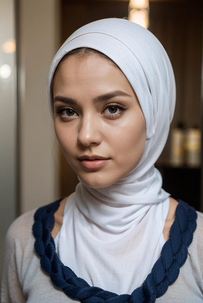 a close up character design sheet of a beautiful hijab girl character, beautifully makeup, eyeshadow, Parted Lips, detailed eyes, beautiful big eyes, long eye lashes, smile,. She's dresses (Dark gray satin headscarf)), loosely tide hijab style, ((Taupe satin shirt)), satin long skirt. Cartoon style, front, side and back views