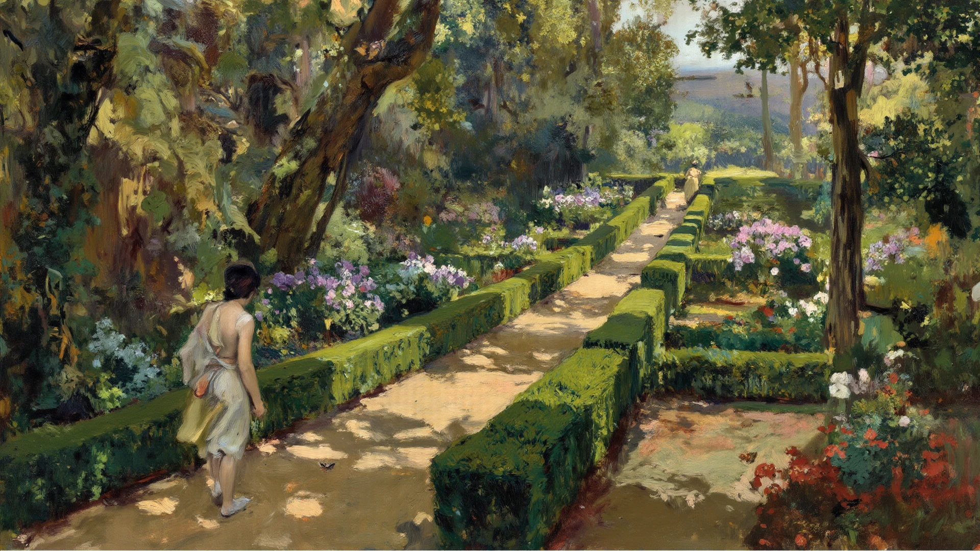 Image of a naked woman, black hair, slender big , portrayed in a lush oil painting style with dynamic, rich strokes and a palpable thickness of paint evoking a sense of movement, set against a beautifully rendered vineyard bathed in golden sunlight. The composition merges historical elegance with contemporary sensuality, emphasizing the graceful curves and form of the body, while the background features sprawling grapevines and soft hills that add depth and warmth, creating an inviting and harmonious atmosphere.