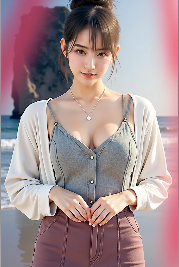 Cute smile、sea side、a necklace、Cardigan for underwear